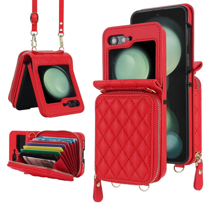 Rhombic Texture Card Bag Phone Case with Dual Lanyard