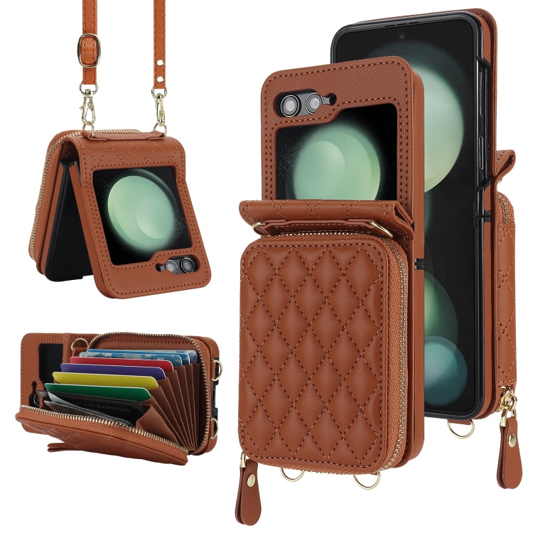 Rhombic Texture Card Bag Phone Case with Dual Lanyard