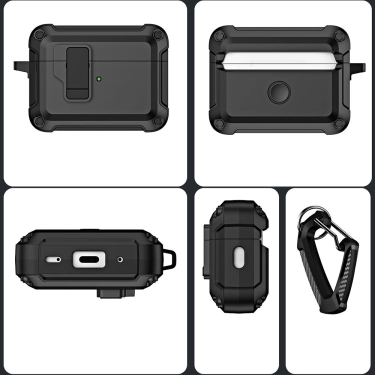 TPU + PC Wireless Bluetooth Earphone Protective Case with Switch Lock & Hook, For AirPods Pro 2
