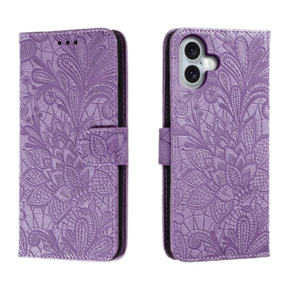 Lace Flower Embossing Flip Leather Phone Case, For iPhone Air, For iPhone 16 Pro Max, For iPhone 16 Pro, For iPhone 16 Plus