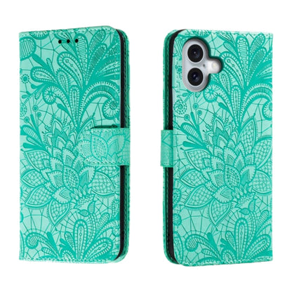 Lace Flower Embossing Flip Leather Phone Case, For iPhone Air, For iPhone 16 Pro Max, For iPhone 16 Pro, For iPhone 16 Plus