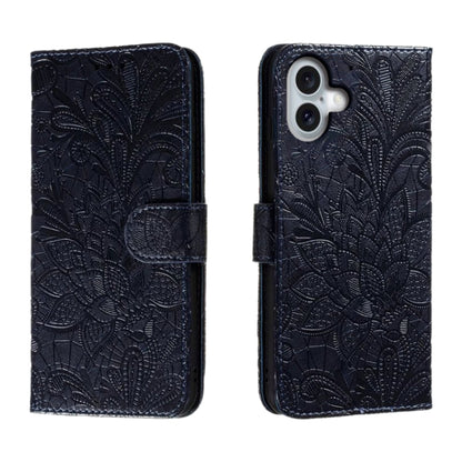 Lace Flower Embossing Flip Leather Phone Case, For iPhone Air, For iPhone 16 Pro Max, For iPhone 16 Pro, For iPhone 16 Plus