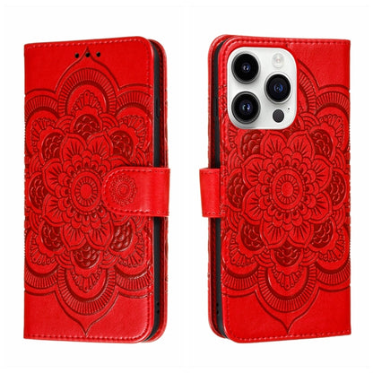 Sun Mandala Embossing Leather Phone Case, For iPhone 17, For iPhone Air, For iPhone 15 Pro Max