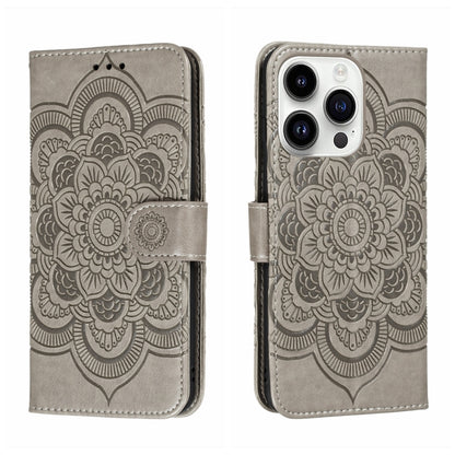 Sun Mandala Embossing Leather Phone Case, For iPhone 17, For iPhone Air, For iPhone 15 Pro Max