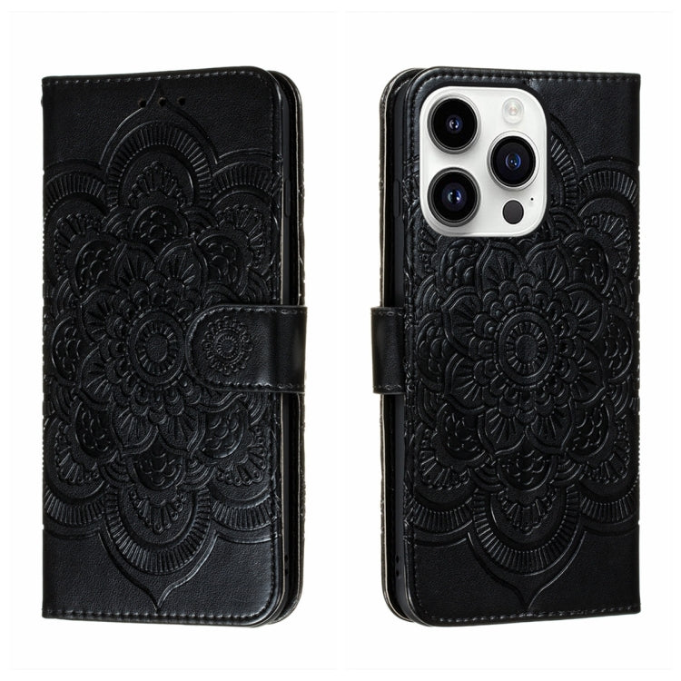 Sun Mandala Embossing Leather Phone Case, For iPhone 17, For iPhone Air, For iPhone 15 Pro Max