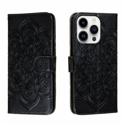 Sun Mandala Embossing Leather Phone Case, For iPhone 17, For iPhone Air, For iPhone 15 Pro Max