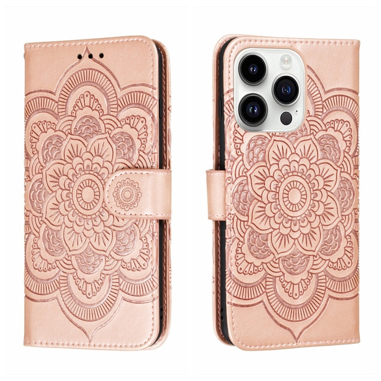 Sun Mandala Embossing Leather Phone Case, For iPhone 17, For iPhone Air, For iPhone 15 Pro Max