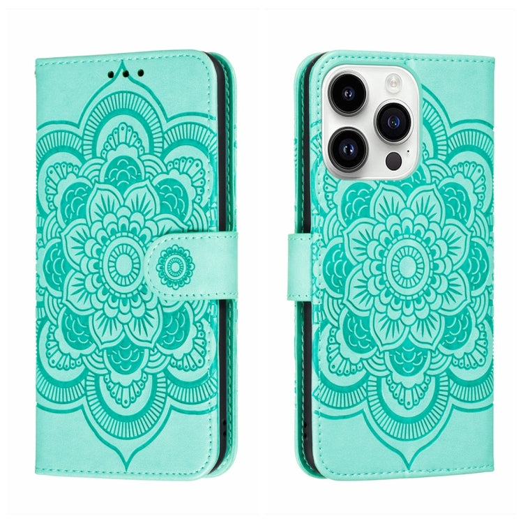 Sun Mandala Embossing Leather Phone Case, For iPhone 17, For iPhone Air, For iPhone 15 Pro Max