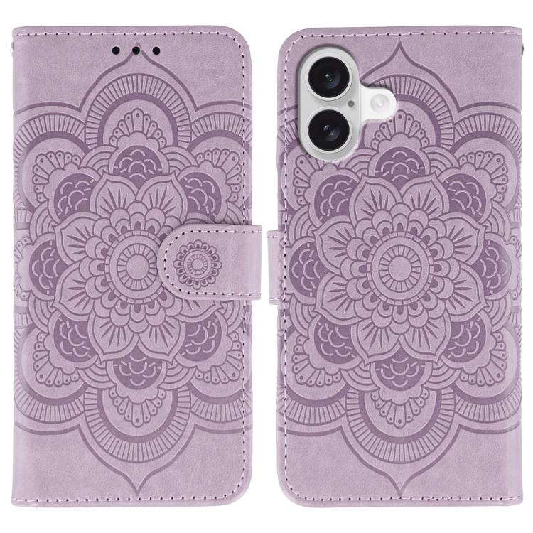 Sun Mandala Embossing Leather Phone Case, For iPhone 17, For iPhone Air, For iPhone 15 Pro Max