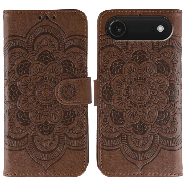 Sun Mandala Embossing Leather Phone Case, For iPhone 17, For iPhone Air, For iPhone 15 Pro Max