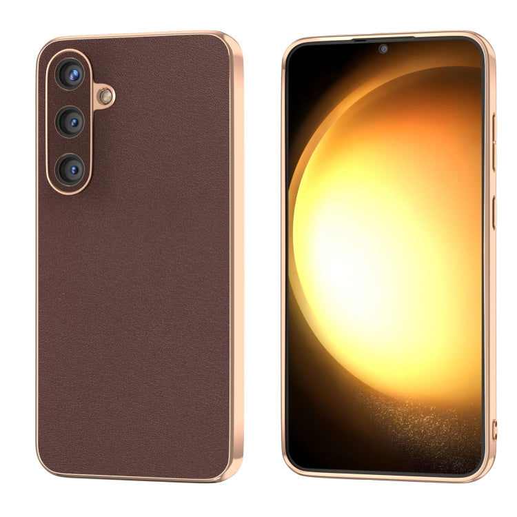 Genuine Leather Xiaoya Series Nano Plating Phone Case, For Samsung Galaxy S24 Ultra 5G, For Samsung Galaxy S24 5G, For Samsung Galaxy S23 FE 5G