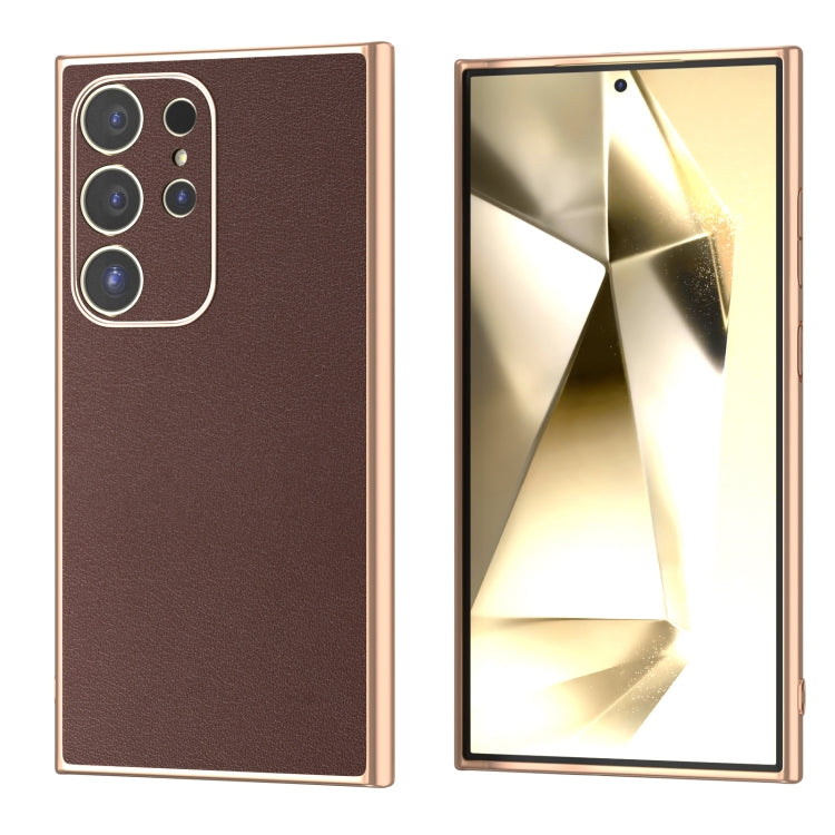 Genuine Leather Xiaoya Series Nano Plating Phone Case, For Samsung Galaxy S24 Ultra 5G, For Samsung Galaxy S24 5G, For Samsung Galaxy S23 FE 5G