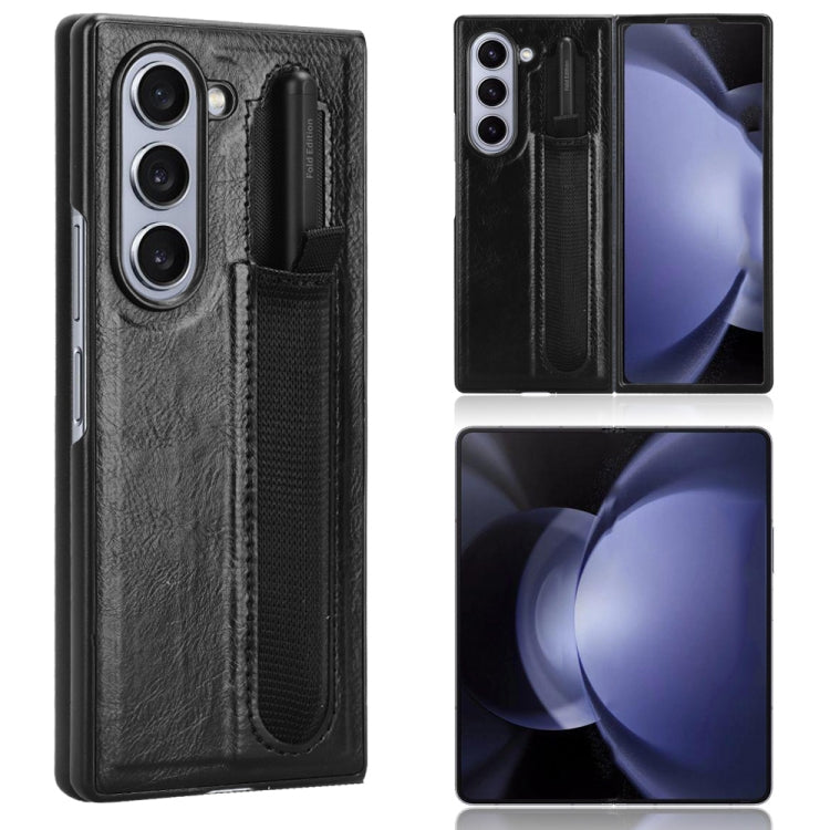 Vintage Texture Phone Case with Pen Slot, For Samsung Galaxy Z Fold6, For Samsung Galaxy Z Fold5