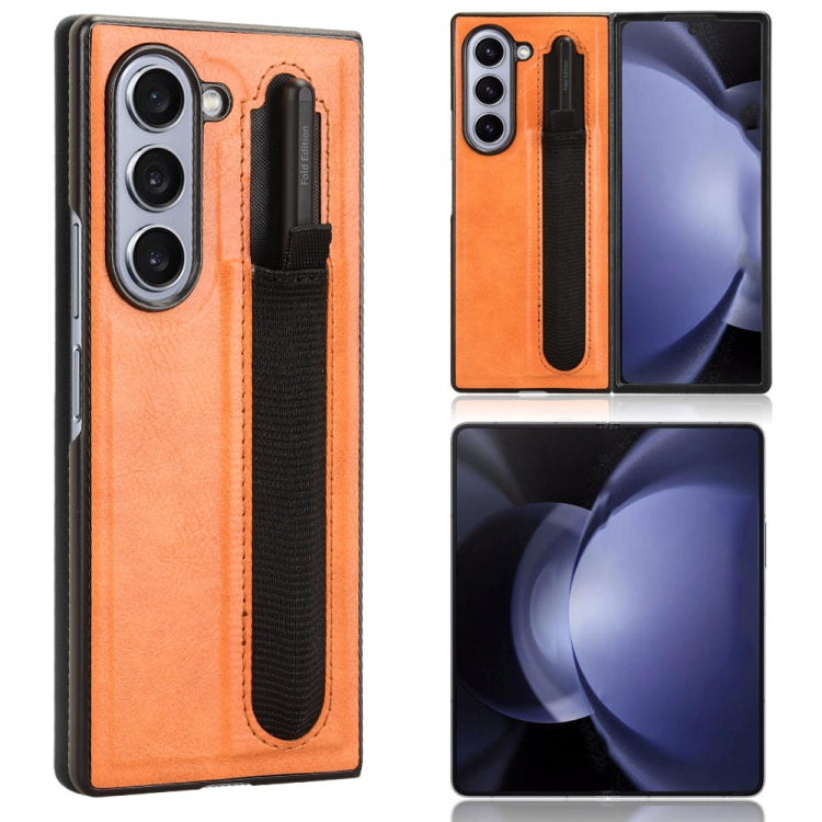 Vintage Texture Phone Case with Pen Slot, For Samsung Galaxy Z Fold6, For Samsung Galaxy Z Fold5