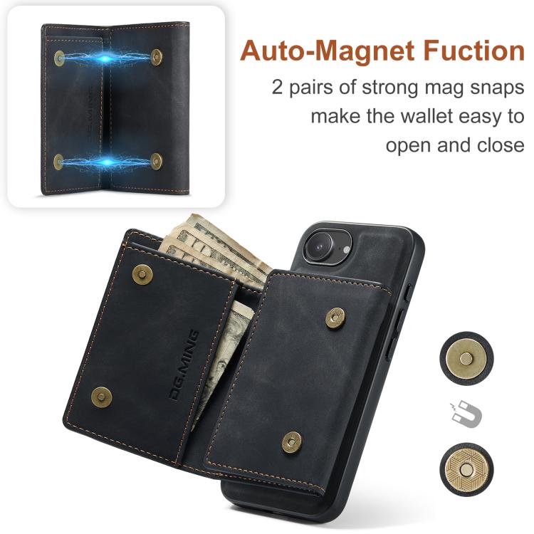 DG.MING M1 Series 3-Fold Multi Card Wallet Leather Phone Case, For iPhone 17e / 16e, For iPhone 17 Pro Max, For iPhone 17 Pro, For iPhone 17