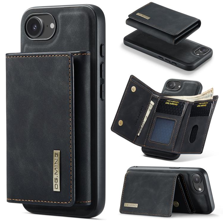 DG.MING M1 Series 3-Fold Multi Card Wallet Leather Phone Case, For iPhone 16e, For iPhone 16 Pro Max, For iPhone 16 Pro, For iPhone 16 Plus