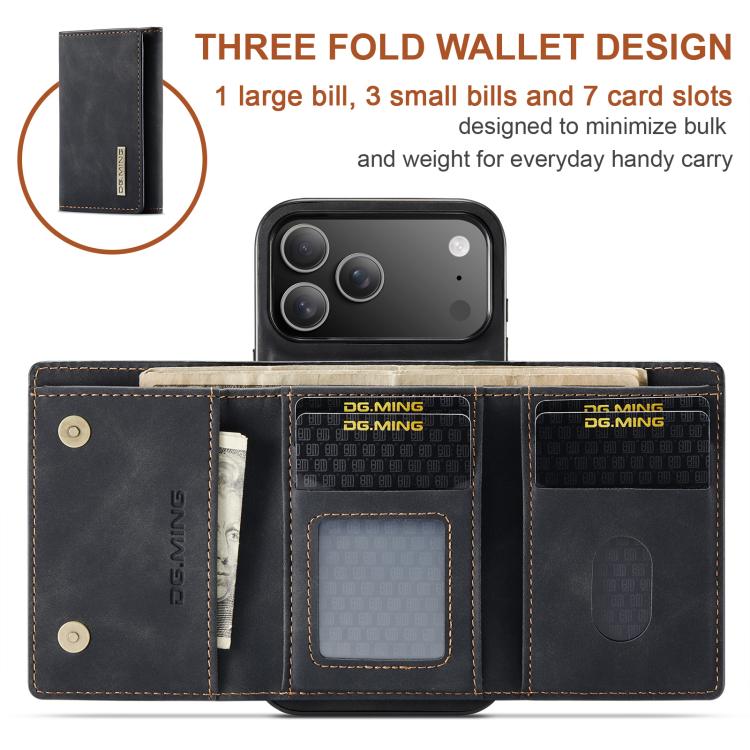 DG.MING M1 Series 3-Fold Multi Card Wallet Leather Phone Case, For iPhone 18 Pro / 17 Pro, For iPhone 18 Pro Max / 17 Pro Max, For iPhone 17e / 16e, For iPhone 17