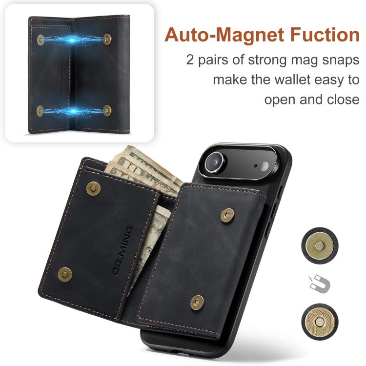DG.MING M1 Series 3-Fold Multi Card Wallet Leather Phone Case, For iPhone Air, For iPhone 16 Pro Max, For iPhone 16 Pro, For iPhone 16 Plus