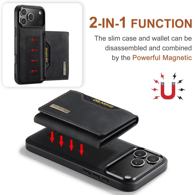 DG.MING M2 Series 3-Fold Card Bag Wallet Leather Phone Case, For iPhone 18 Pro / 17 Pro, For iPhone 18 Pro Max / 17 Pro Max, For iPhone 17e / 16e, For iPhone 17
