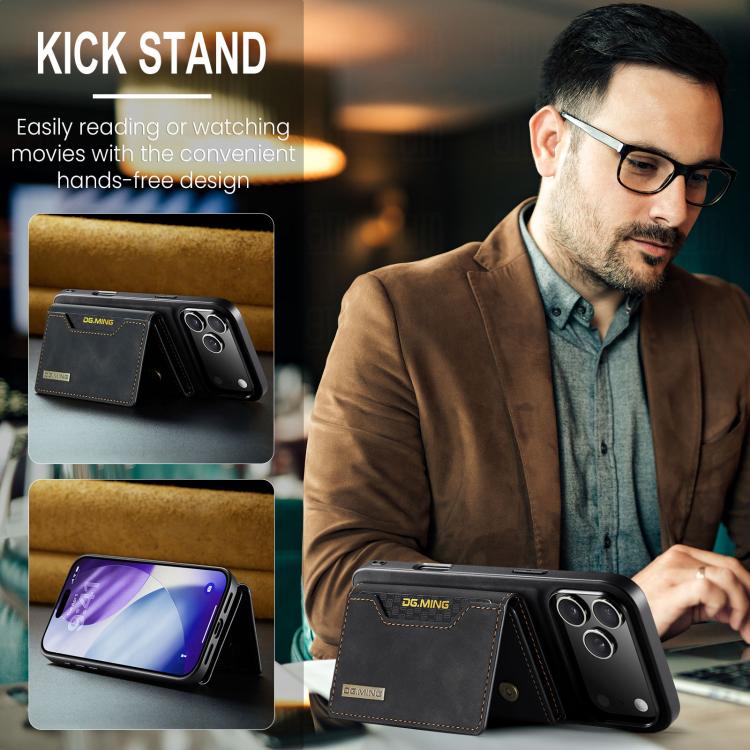 DG.MING M2 Series 3-Fold Card Bag Wallet Leather Phone Case, For iPhone 18 Pro / 17 Pro, For iPhone 18 Pro Max / 17 Pro Max, For iPhone 17e / 16e, For iPhone 17