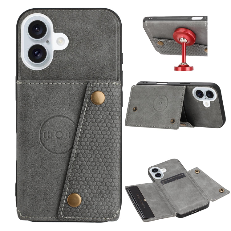 Double Buckle Card Slots PU + TPU Phone Case, For iPhone 17e / 16e, For iPhone 16 Pro Max, For iPhone 16 Pro, For iPhone 16