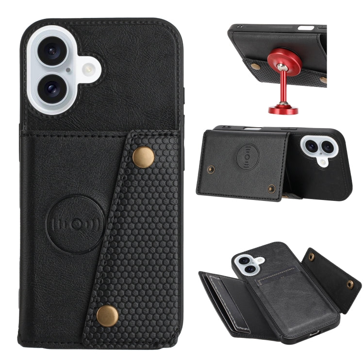 Double Buckle Card Slots PU + TPU Phone Case, For iPhone 17e / 16e, For iPhone 16 Pro Max, For iPhone 16 Pro, For iPhone 16