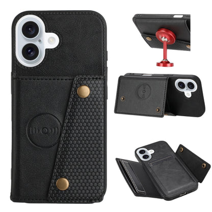 Double Buckle Card Slots PU + TPU Phone Case, For iPhone 17e / 16e, For iPhone 16 Pro Max, For iPhone 16 Pro, For iPhone 16