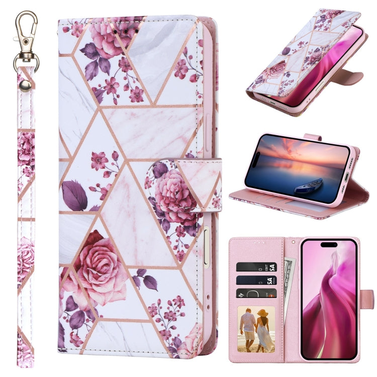 Marble Bronzing Stitching Leather Phone Case, For iPhone 16 Pro, For iPhone 16 Plus, For iPhone 16, For iPhone 15 Pro Max, For iPhone 15 Pro, For iPhone 15 Plus