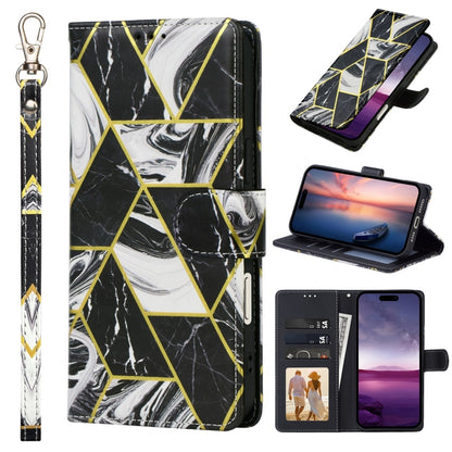 Marble Bronzing Stitching Leather Phone Case, For iPhone 16 Pro, For iPhone 16 Plus, For iPhone 16, For iPhone 15 Pro Max, For iPhone 15 Pro, For iPhone 15 Plus