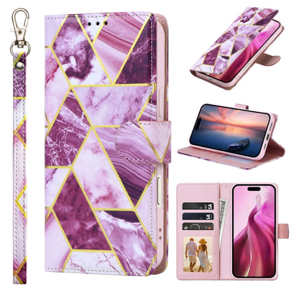 Marble Bronzing Stitching Leather Phone Case, For iPhone 16 Pro, For iPhone 16 Plus, For iPhone 16, For iPhone 15 Pro Max, For iPhone 15 Pro, For iPhone 15 Plus