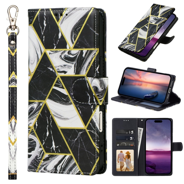 Marble Bronzing Stitching Leather Phone Case, For iPhone 16 Pro, For iPhone 16 Plus, For iPhone 16, For iPhone 15 Pro Max, For iPhone 15 Pro, For iPhone 15 Plus