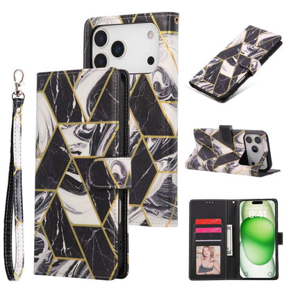 Marble Bronzing Stitching Leather Phone Case, For iPhone 18 / 17, For iPhone 18 Pro / 17 Pro, For iPhone 18 Pro Max / 17 Pro Max, For iPhone 17e / 16e, For iPhone Air, For iPhone 16 Pro Max