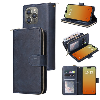 9 Card Slots Zipper Wallet Bag Leather Phone Case
