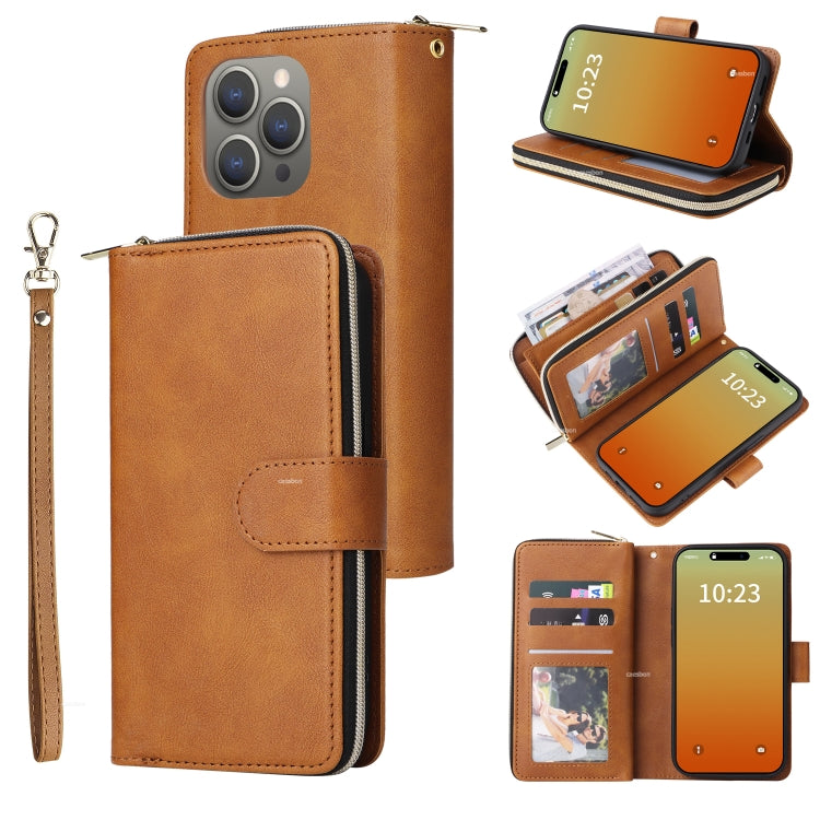 9 Card Slots Zipper Wallet Bag Leather Phone Case