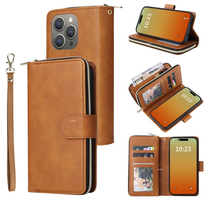 9 Card Slots Zipper Wallet Bag Leather Phone Case