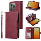 9 Card Slots Zipper Wallet Bag Leather Phone Case