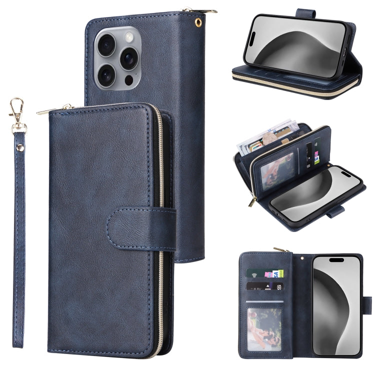 9 Card Slots Zipper Wallet Bag Leather Phone Case, For iPhone Air, For iPhone 16 Pro Max, For iPhone 16 Pro, For iPhone 16 Plus
