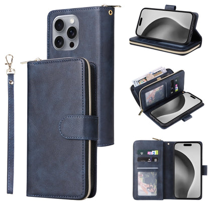 9 Card Slots Zipper Wallet Bag Leather Phone Case, For iPhone Air, For iPhone 16 Pro Max, For iPhone 16 Pro, For iPhone 16 Plus