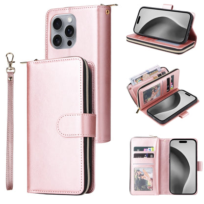 9 Card Slots Zipper Wallet Bag Leather Phone Case, For iPhone Air, For iPhone 16 Pro Max, For iPhone 16 Pro, For iPhone 16 Plus