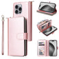 9 Card Slots Zipper Wallet Bag Leather Phone Case, For iPhone Air, For iPhone 16 Pro Max, For iPhone 16 Pro, For iPhone 16 Plus
