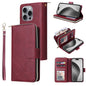 9 Card Slots Zipper Wallet Bag Leather Phone Case, For iPhone Air, For iPhone 16 Pro Max, For iPhone 16 Pro, For iPhone 16 Plus