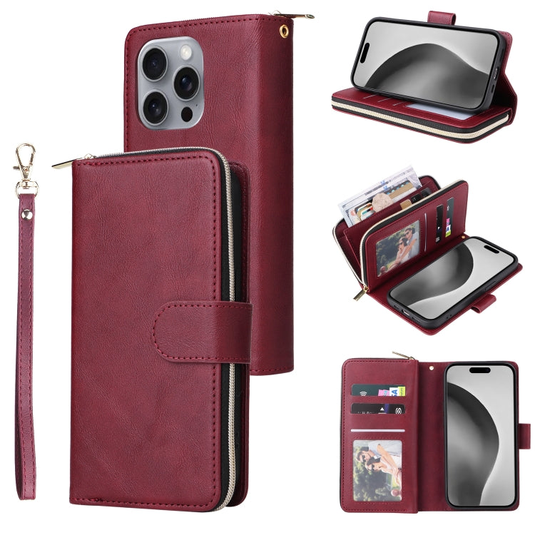 9 Card Slots Zipper Wallet Bag Leather Phone Case