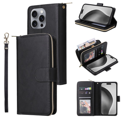 9 Card Slots Zipper Wallet Bag Leather Phone Case, For iPhone Air, For iPhone 16 Pro Max, For iPhone 16 Pro, For iPhone 16 Plus
