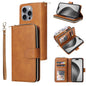 9 Card Slots Zipper Wallet Bag Leather Phone Case, For iPhone Air, For iPhone 16 Pro Max, For iPhone 16 Pro, For iPhone 16 Plus