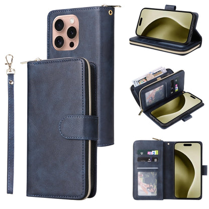 9 Card Slots Zipper Wallet Bag Leather Phone Case, For iPhone Air, For iPhone 16 Pro Max, For iPhone 16 Pro, For iPhone 16 Plus