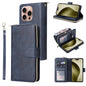 9 Card Slots Zipper Wallet Bag Leather Phone Case