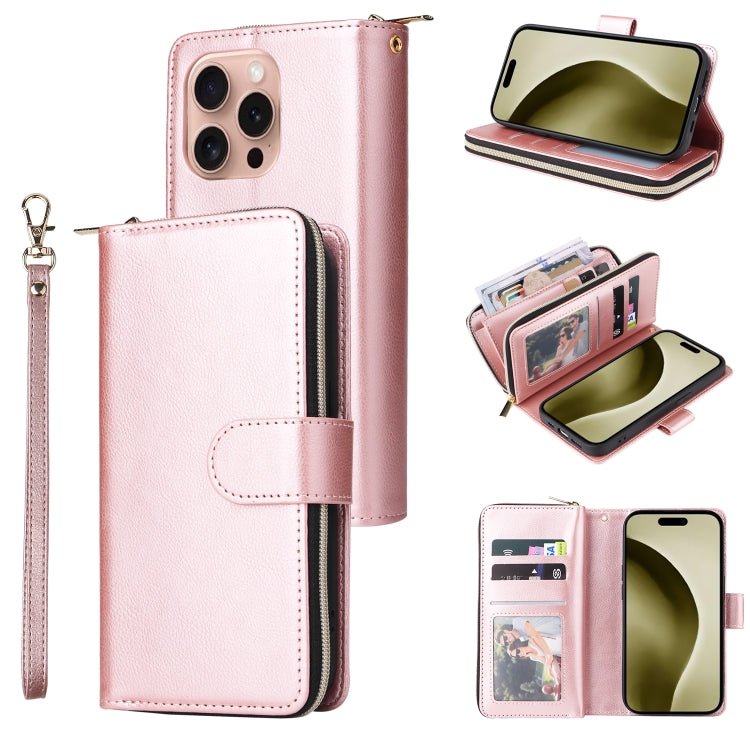 9 Card Slots Zipper Wallet Bag Leather Phone Case, For iPhone Air, For iPhone 16 Pro Max, For iPhone 16 Pro, For iPhone 16 Plus