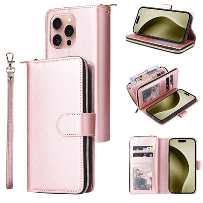 9 Card Slots Zipper Wallet Bag Leather Phone Case, For iPhone Air, For iPhone 16 Pro Max, For iPhone 16 Pro, For iPhone 16 Plus
