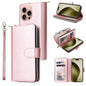 9 Card Slots Zipper Wallet Bag Leather Phone Case, For iPhone Air, For iPhone 16 Pro Max, For iPhone 16 Pro, For iPhone 16 Plus