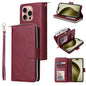 9 Card Slots Zipper Wallet Bag Leather Phone Case, For iPhone Air, For iPhone 16 Pro Max, For iPhone 16 Pro, For iPhone 16 Plus
